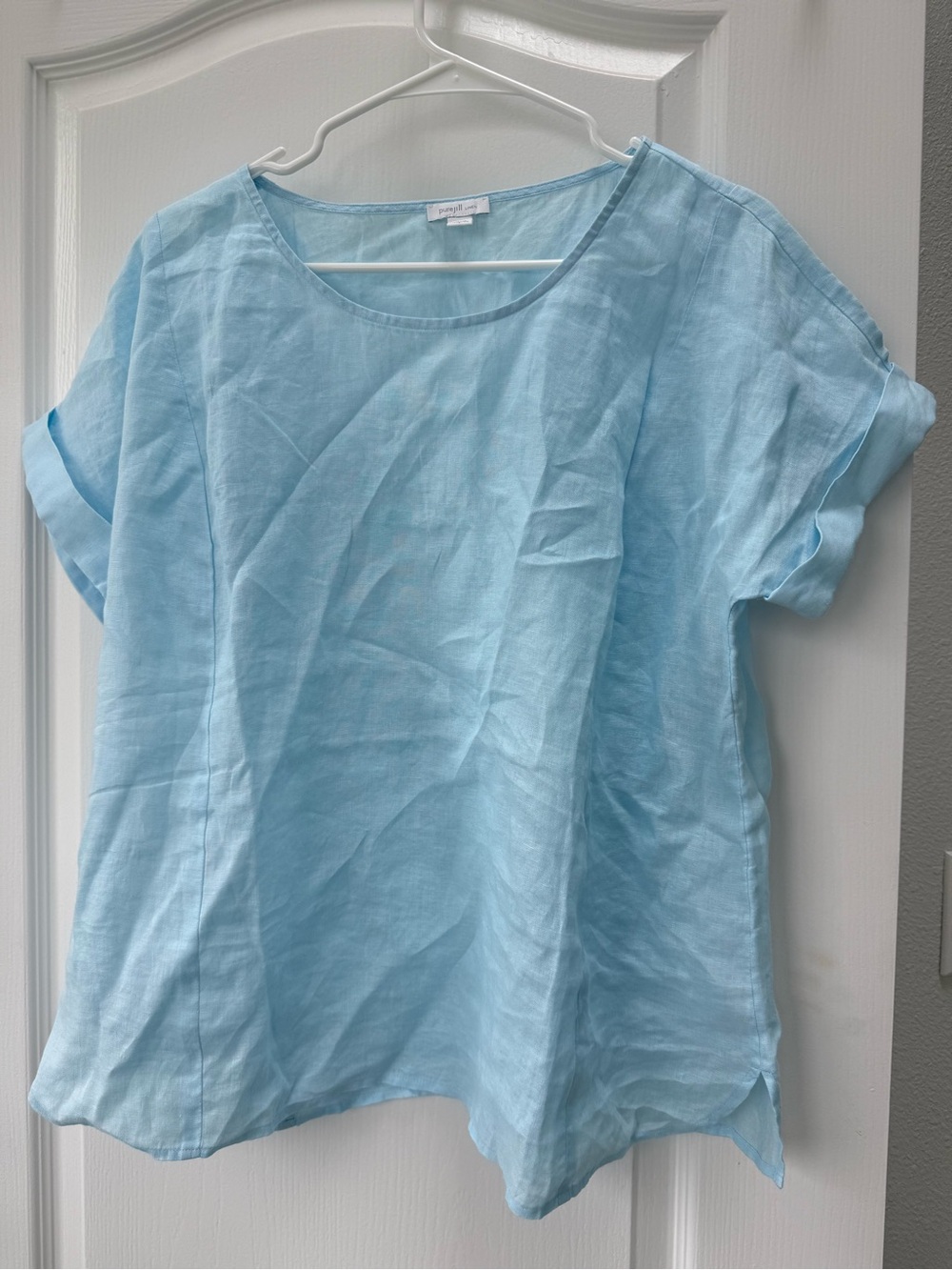 J. Jill Light Blue Linen Scoop Neck Top